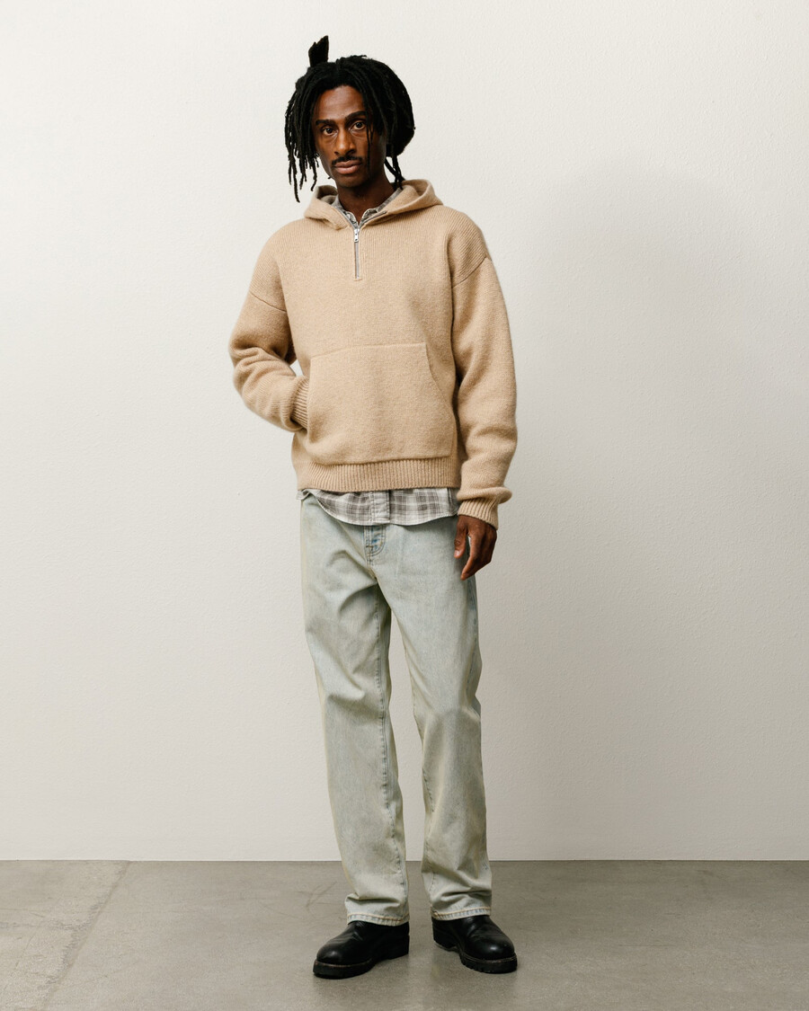 sudadera con capucha de punto con cremallera de un cuarto