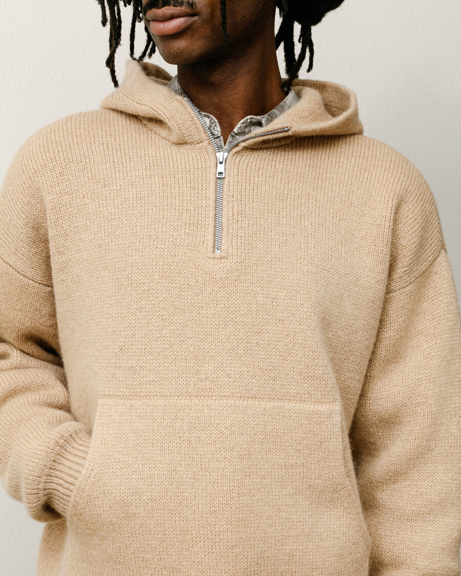 sudadera con capucha de punto con cremallera de un cuarto