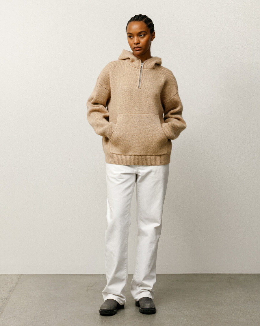 sudadera con capucha de punto con cremallera de un cuarto