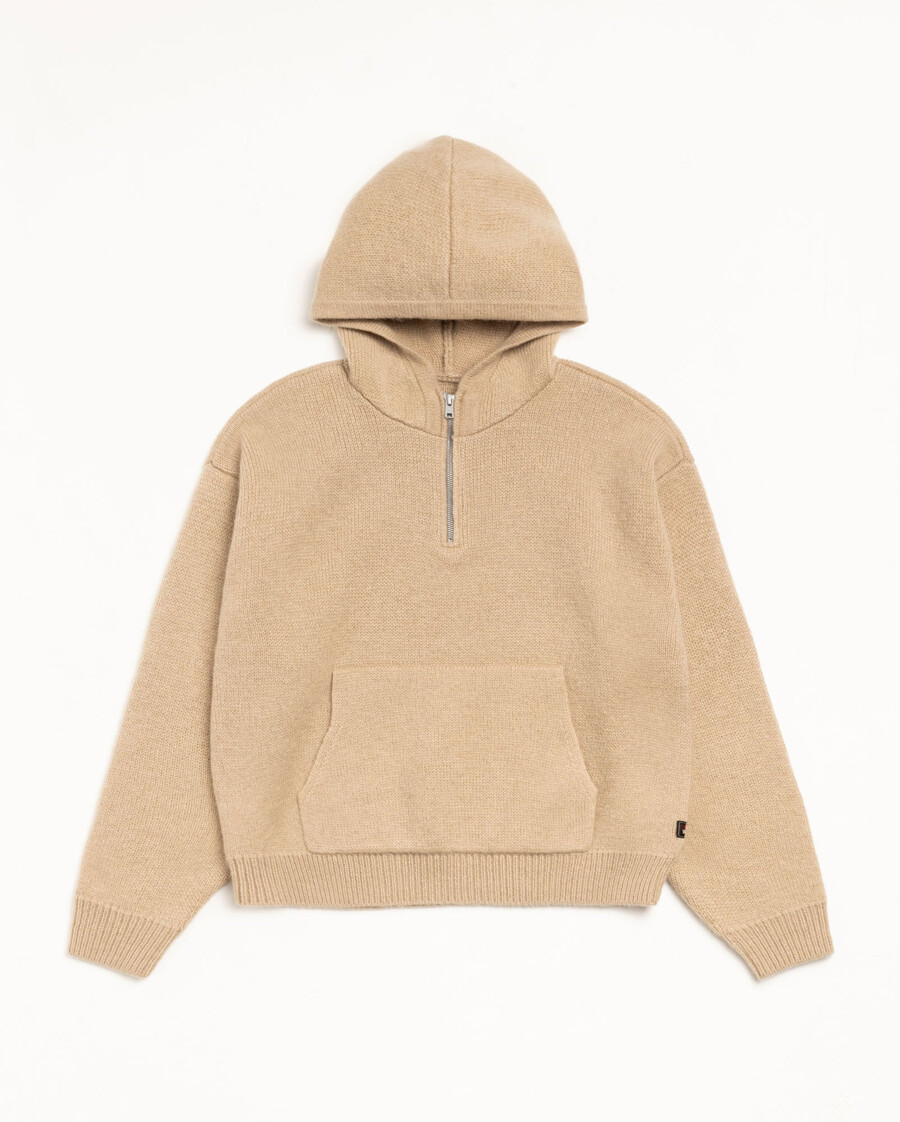 sudadera con capucha de punto con cremallera de un cuarto